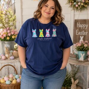 Simply Southern T-Shirt Womens 2XL Navy Blue Embroidered Easter Bunny Dog